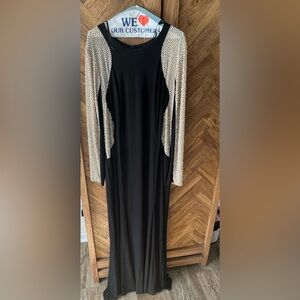 Long sleeve fitted black beaded sleeve dress